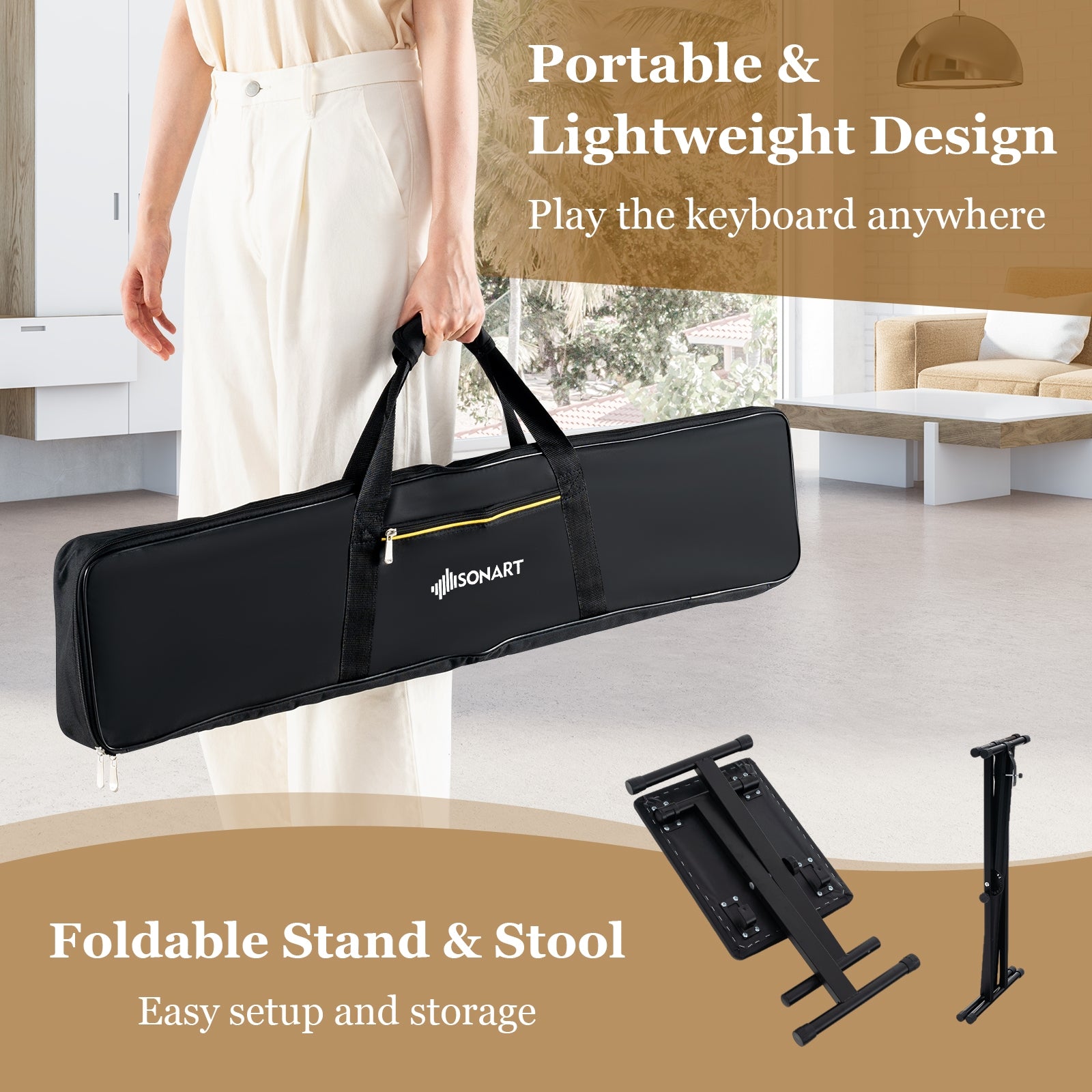 61-Key Portable Electronic Keyboard Piano Complete Digital Piano Set with Stand and Stool Pianos & Keyboards at Gallery Canada