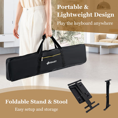 61-Key Portable Electronic Keyboard Piano Complete Digital Piano Set with Stand and Stool Pianos & Keyboards at Gallery Canada