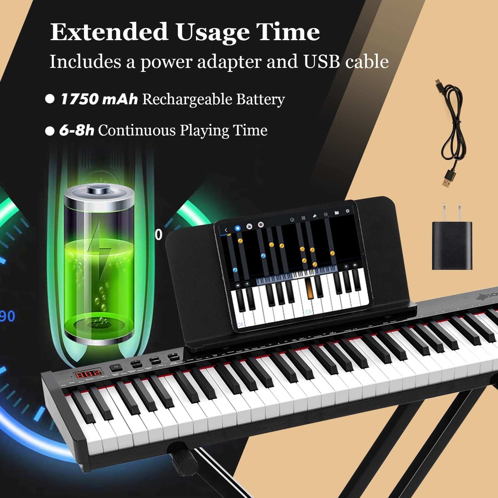 61-Key Portable Electronic Keyboard Piano Complete Digital Piano Set with Stand and Stool Pianos & Keyboards at Gallery Canada