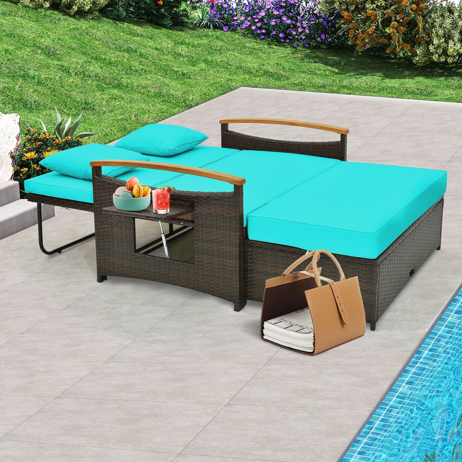 Outdoor Wicker Daybed with Folding Panels and Storage Ottoman, Green Outdoor Seating & Patio Chairs at Gallery Canada