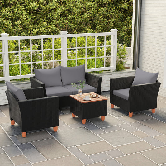 4 Pieces Outdoor Conversation Set with Storage Coffee Table, Gray Patio Conversation Sets Gray at Gallery Canada