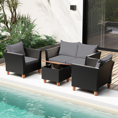 4 Pieces Outdoor Conversation Set with Storage Coffee Table, Gray Patio Conversation Sets at Gallery Canada