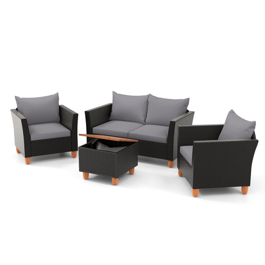 4 Piece Outdoor Conversation Set, With Storage Coffee Table, Gray Patio Conversation Sets Gray at Gallery Canada