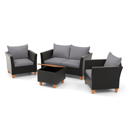 4 Pieces Outdoor Conversation Set with Storage Coffee Table, Gray Patio Conversation Sets at Gallery Canada