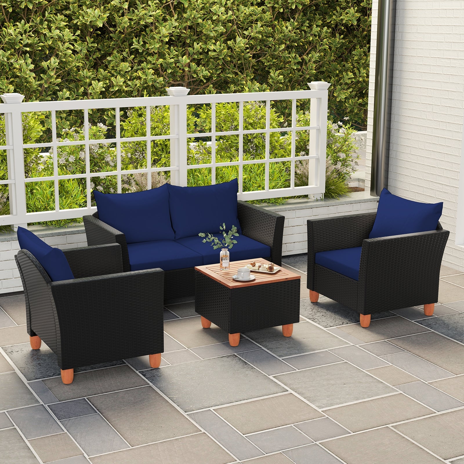 4 Pieces Outdoor Conversation Set with Storage Coffee Table, Navy Patio Conversation Sets at Gallery Canada