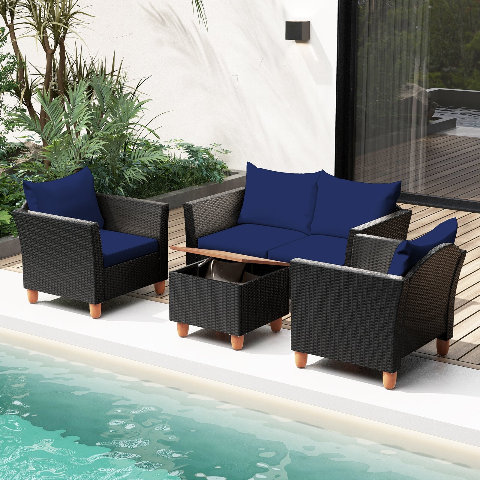 4 Pieces Outdoor Conversation Set with Storage Coffee Table, Navy Patio Conversation Sets at Gallery Canada