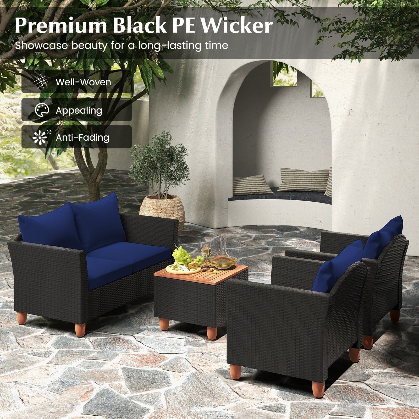 4 Pieces Outdoor Conversation Set with Storage Coffee Table, Navy Patio Conversation Sets at Gallery Canada