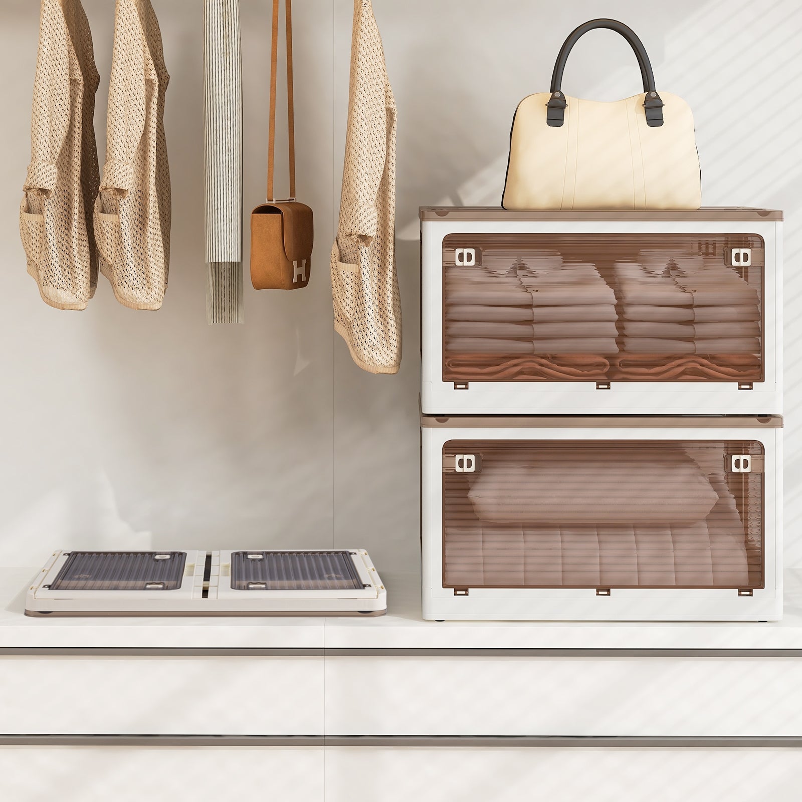 3-Pack Stackable Storage Bins with Lids with 5 Opening Ways-18 Gal, White Cabinets & Chests at Gallery Canada