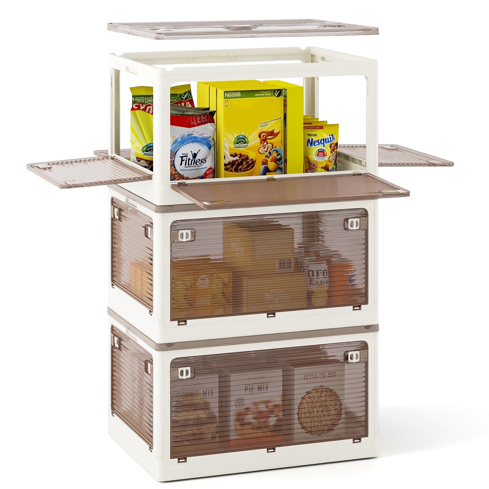 3-Pack Stackable Storage Bins with Lids with 5 Opening Ways-18 Gal, White Cabinets & Chests at Gallery Canada