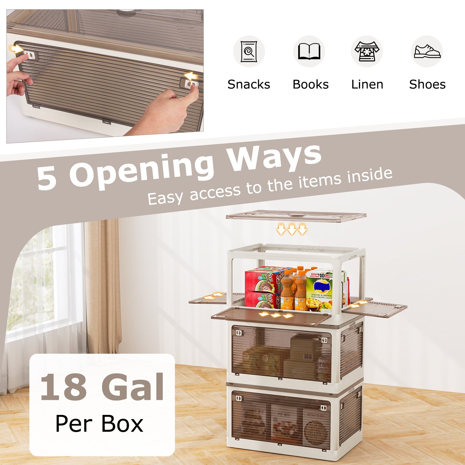 3-Pack Stackable Storage Bins with Lids with 5 Opening Ways-18 Gal, White Cabinets & Chests at Gallery Canada