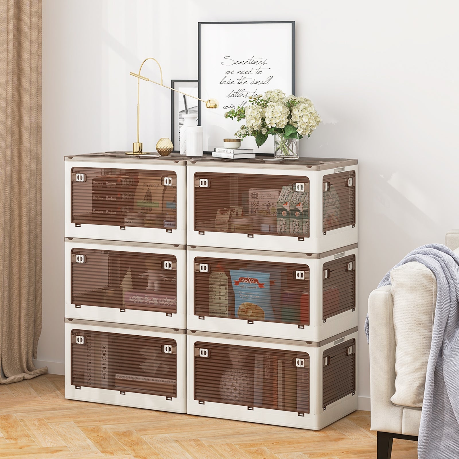 3-Pack Stackable Storage Bins with Lids with 5 Opening Ways-11.5 Gal, White Cabinets & Chests at Gallery Canada