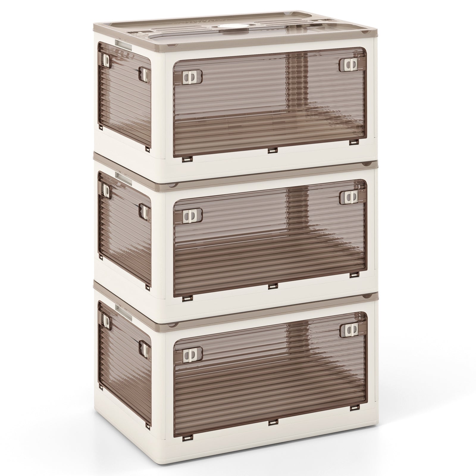 3-Pack Stackable Storage Bins with Lids with 5 Opening Ways-11.5 Gal, White Cabinets & Chests at Gallery Canada