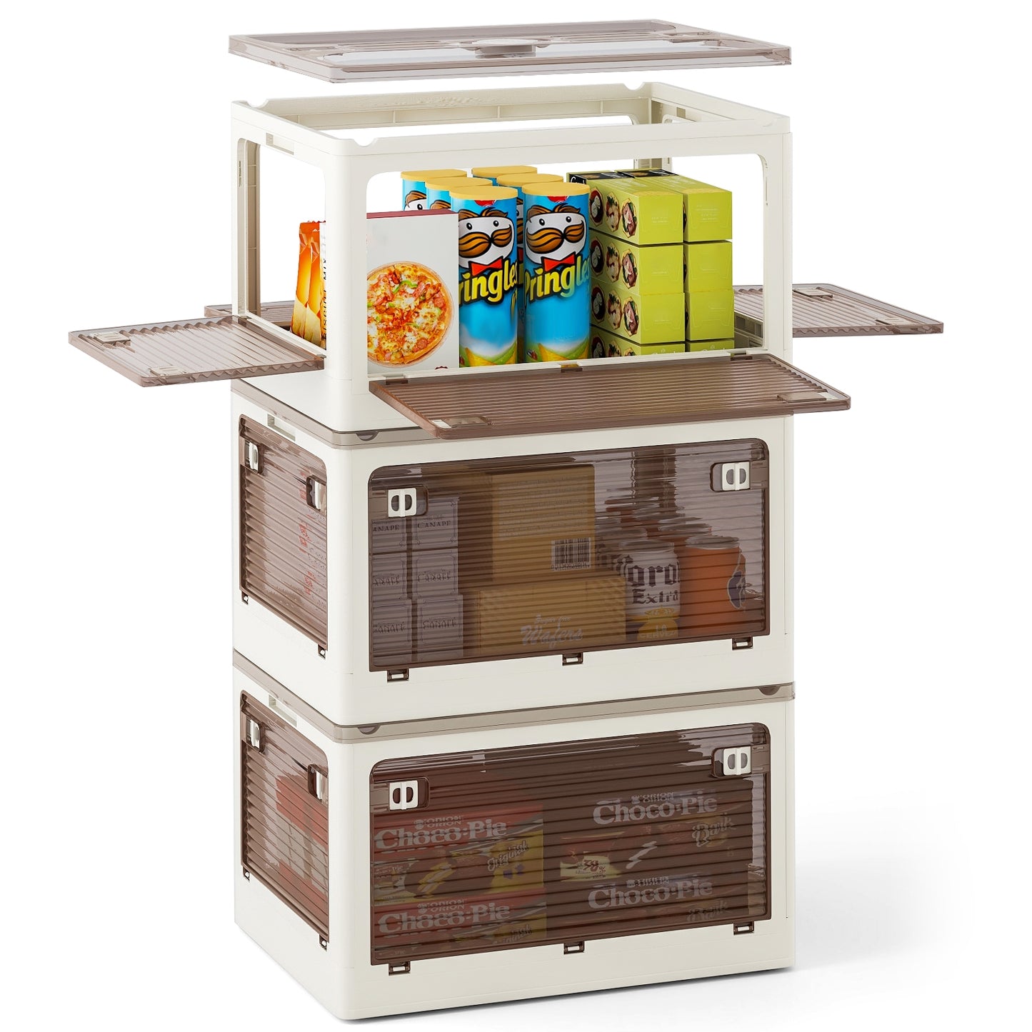 3-Pack Stackable Storage Bins with Lids with 5 Opening Ways-11.5 Gal, White Cabinets & Chests at Gallery Canada