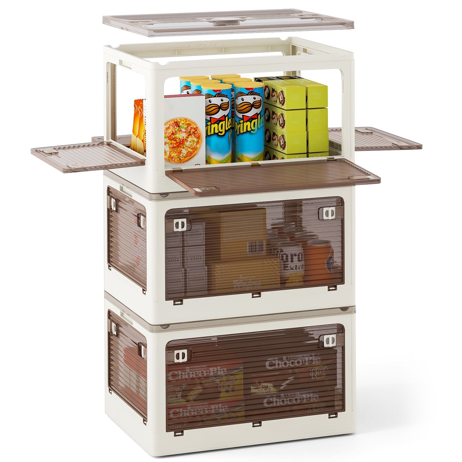 3-Pack Stackable Storage Bins with Lids with 5 Opening Ways-11.5 Gal, White Cabinets & Chests at Gallery Canada