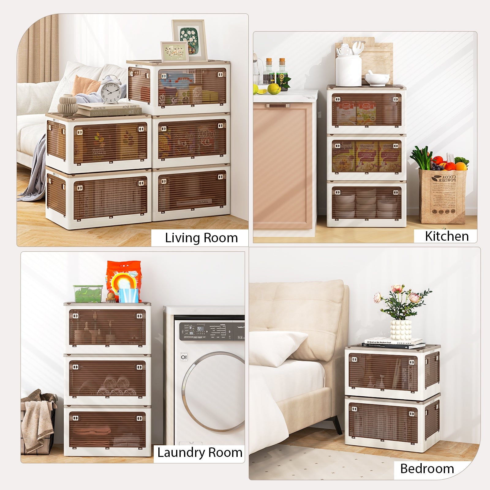 3-Pack Stackable Storage Bins with Lids with 5 Opening Ways-11.5 Gal, White Cabinets & Chests at Gallery Canada