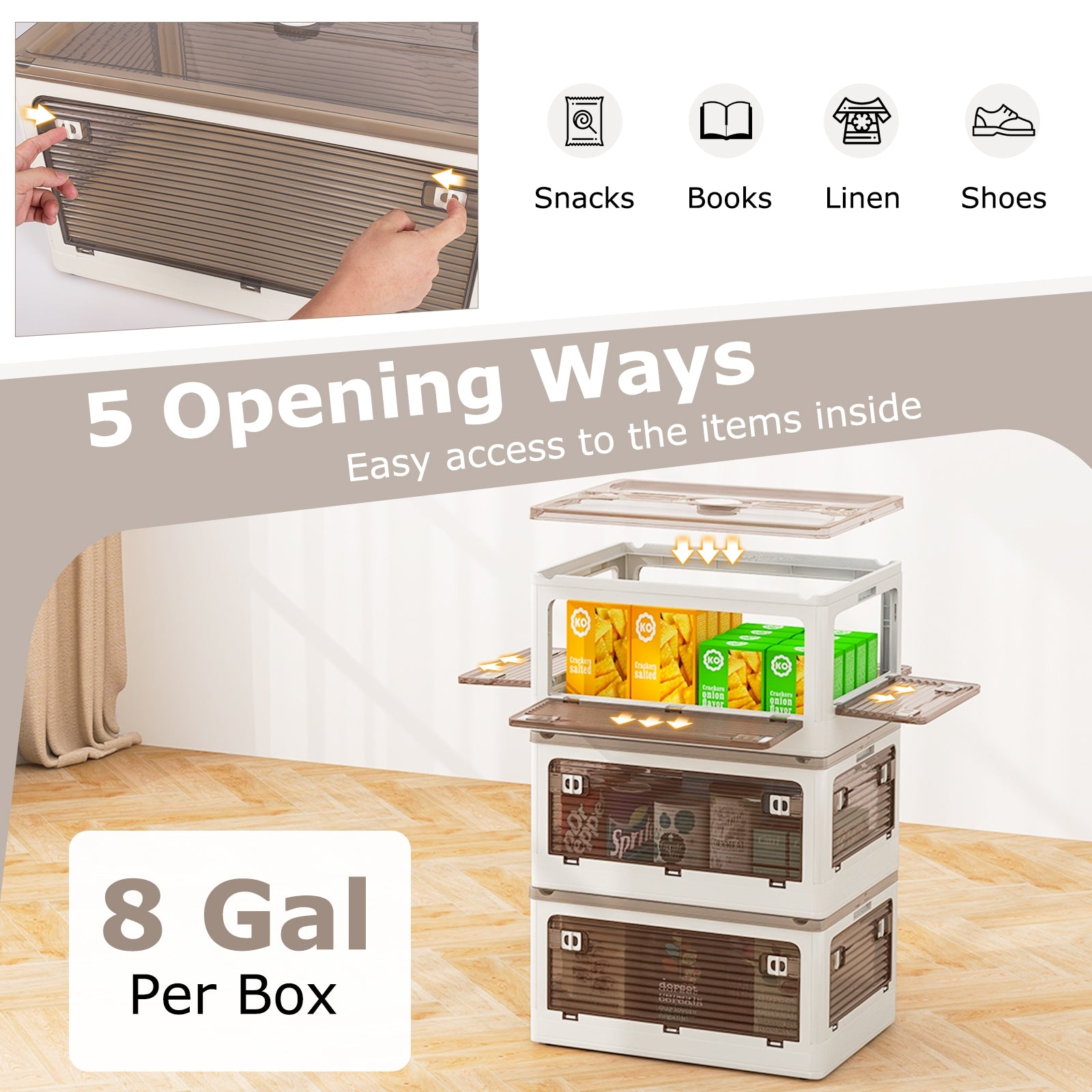 3-Pack Stackable Storage Bins with Lids with 5 Opening Ways-8 Gal, White Cabinets & Chests at Gallery Canada