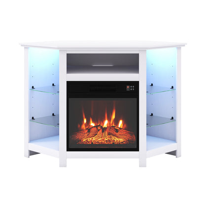 Fireplace Corner TV Stand with LED Lights and Smart APP Control for 50 Inches TV, White Entertainment Centers & TV Stands White at Gallery Canada