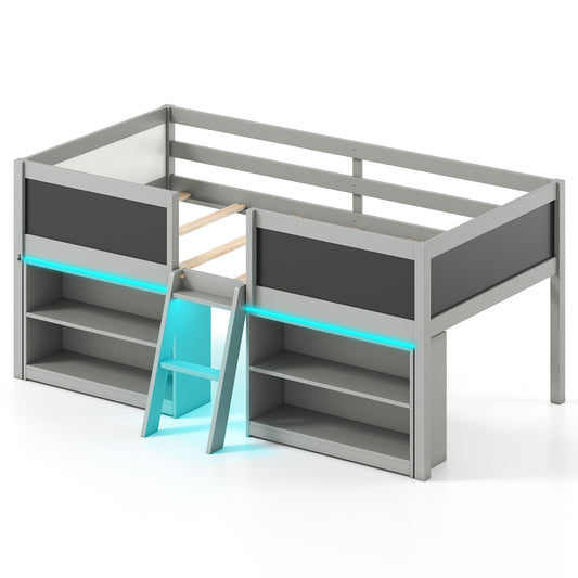 Low Loft Bed With LED Lights, Kid's Cabin Bed With Bookcases, Gray Simple Bed Frame Gray at Gallery Canada