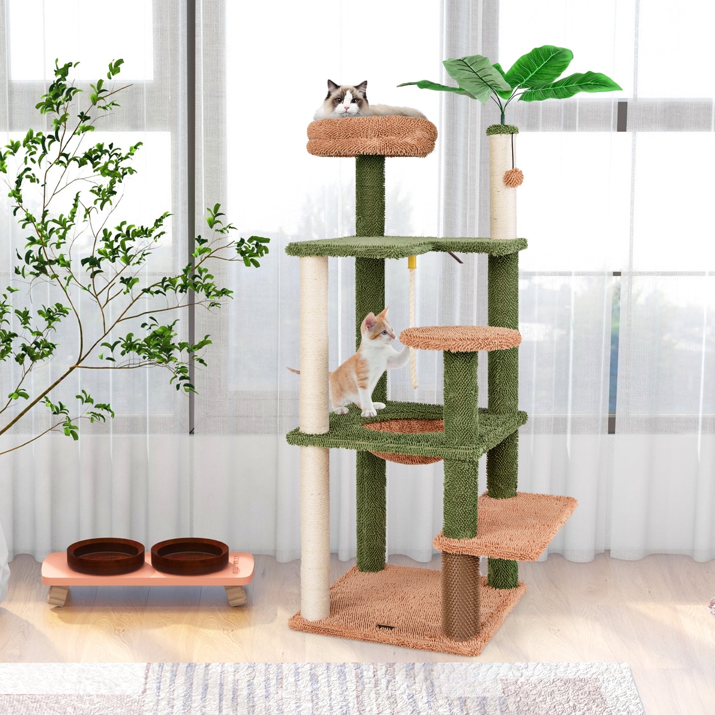 Multilevel Cat Tree with Scratching Posts and Rope Plush Perch Toy Bed, Green Cat Trees Condos & Scratchers at Gallery Canada