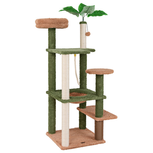 Multilevel Cat Tree, Scratching Posts, Rope Plush Perch, Green