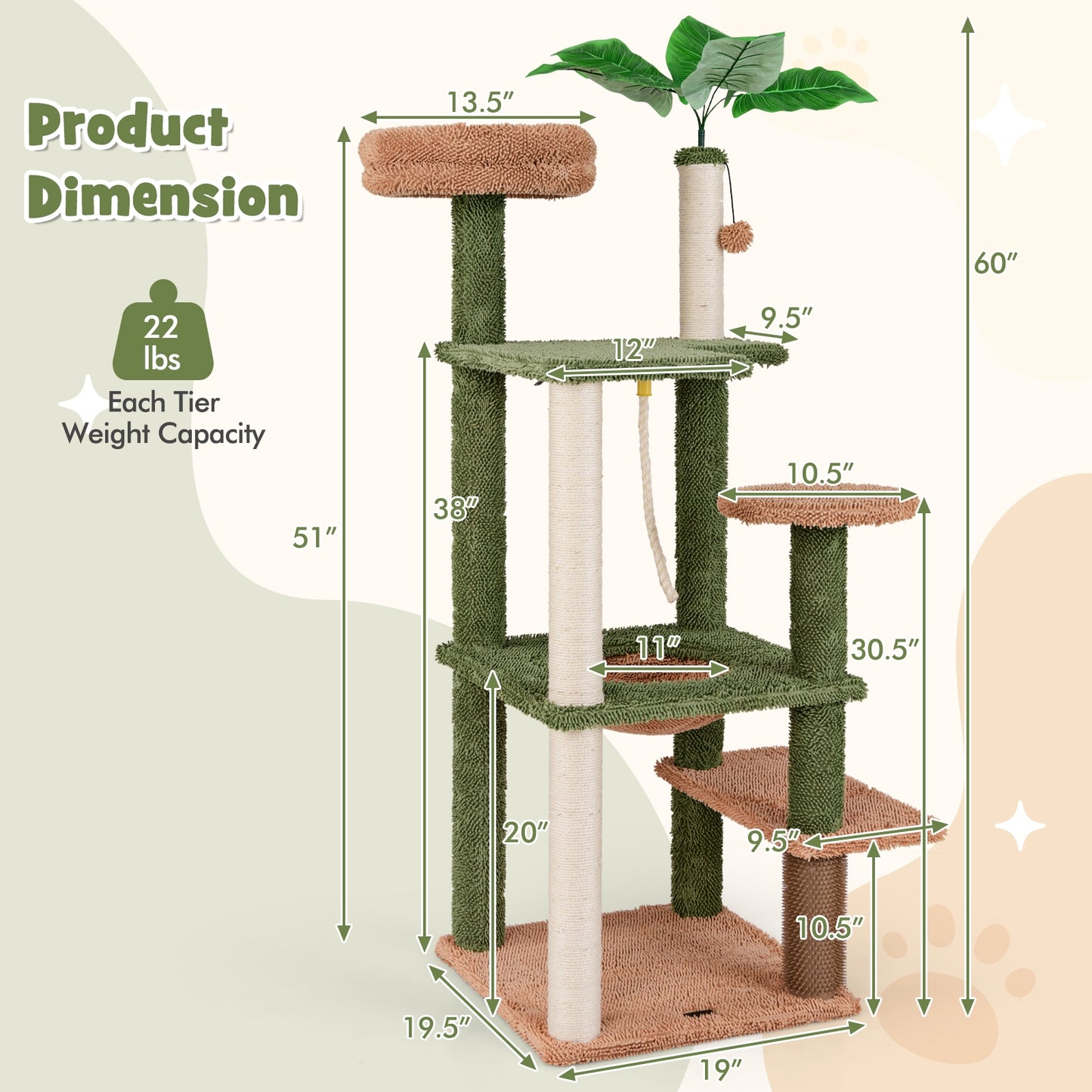 Multilevel Cat Tree with Scratching Posts and Rope Plush Perch Toy Bed, Green Cat Trees Condos & Scratchers at Gallery Canada