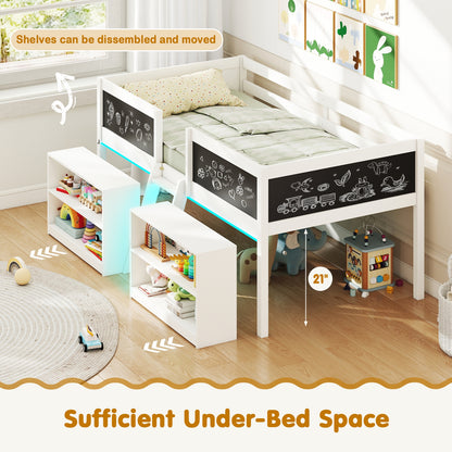 Low Loft Bed with LED Lights Kid's Cabin Bed with Bookcases, White Simple Bed Frame at Gallery Canada