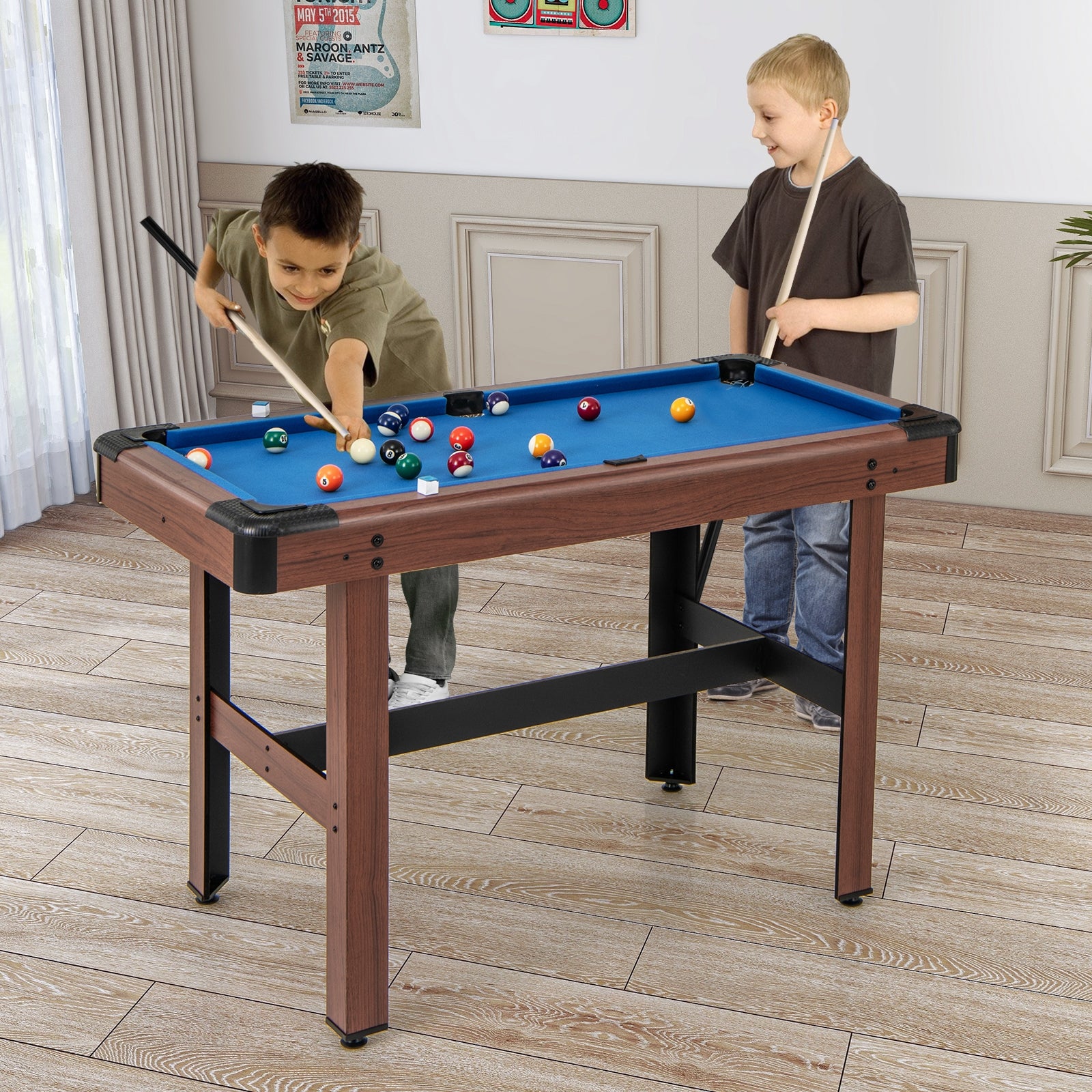 48 Inch Pool Wooden Game Table with Full Set of Ballsfor Kids and Adults, Blue Game Room at Gallery Canada