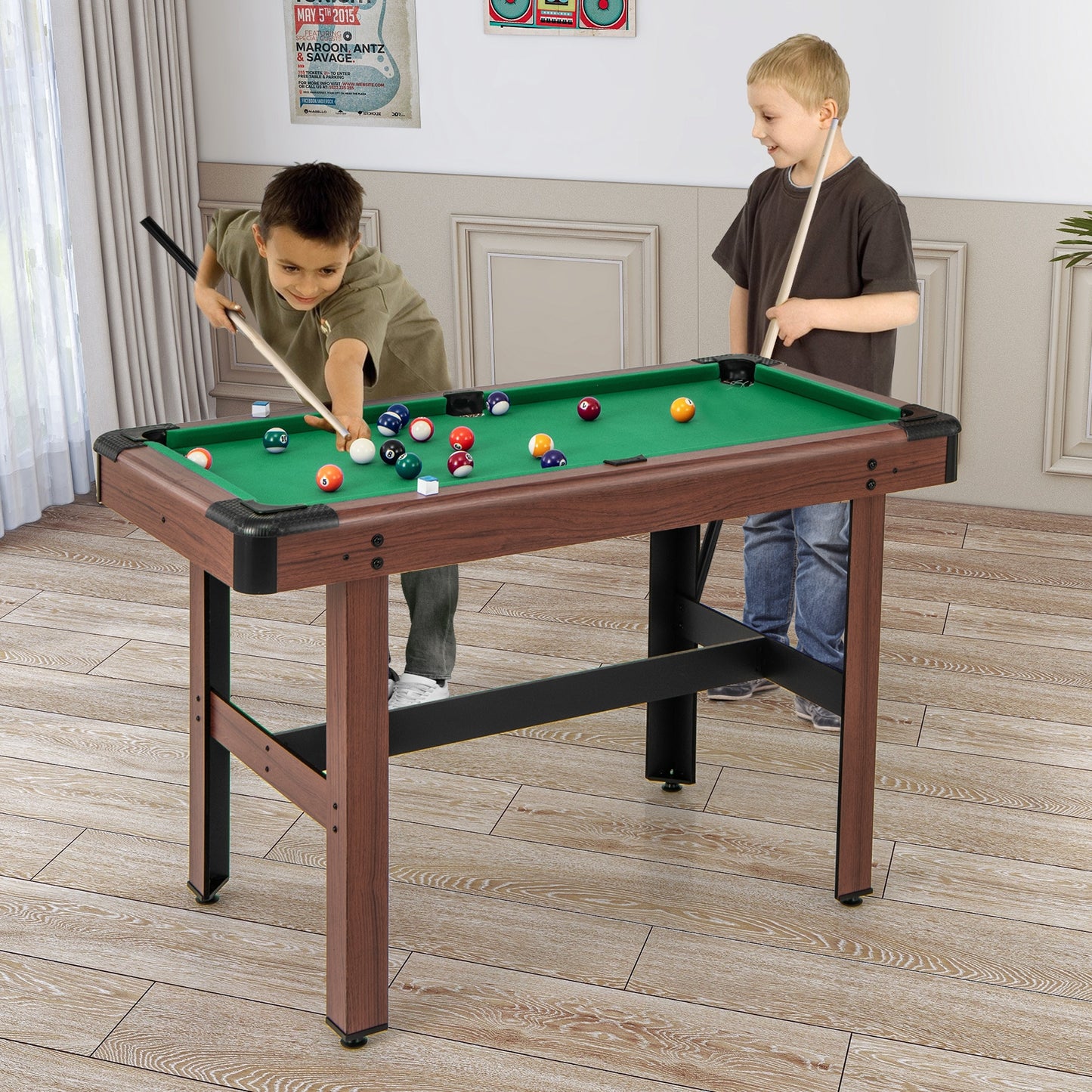48 Inch Wooden Pool Table With Full Ball Set, Green Game Room at Gallery Canada