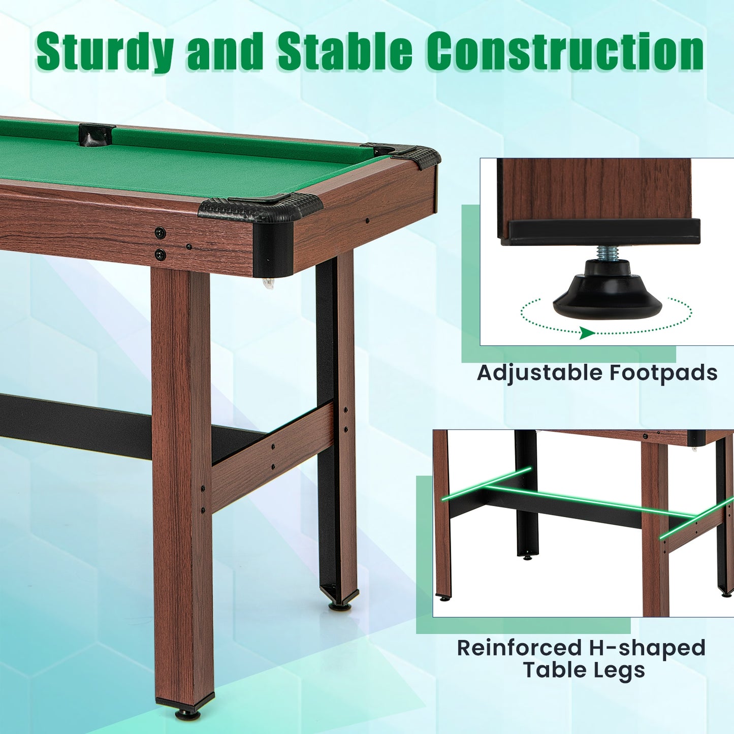 48 Inch Wooden Pool Table With Full Ball Set, Green Game Room at Gallery Canada
