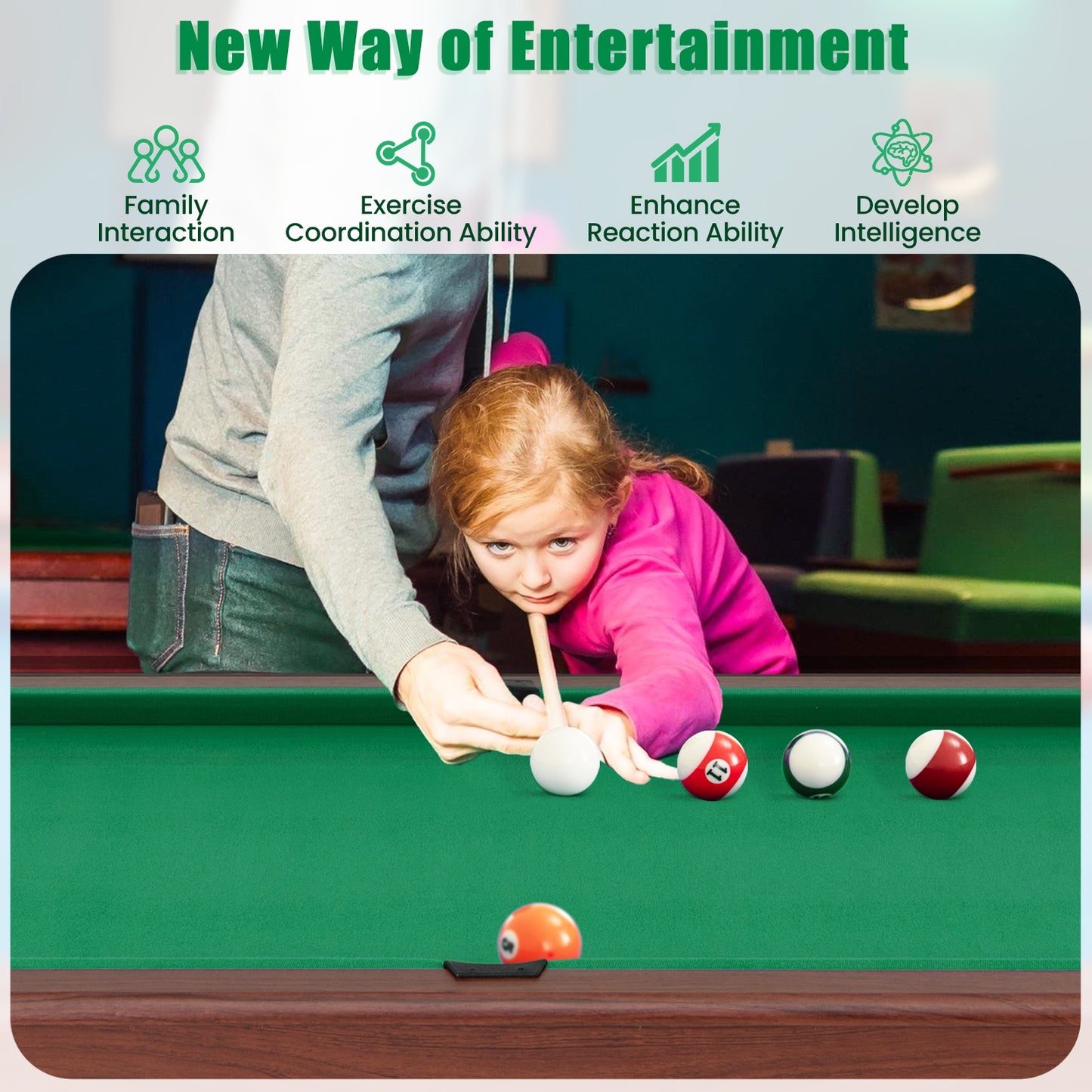 48 Inch Wooden Pool Table With Full Ball Set, Green Game Room at Gallery Canada