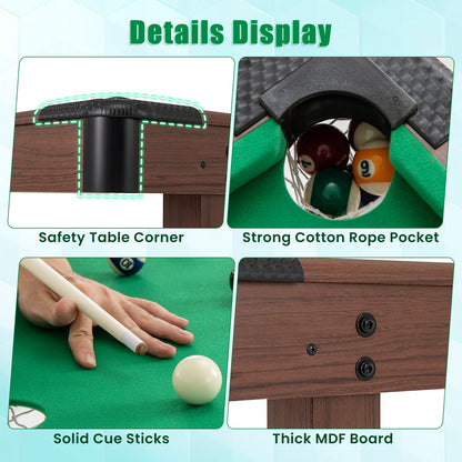 48 Inch Wooden Pool Table With Full Ball Set, Green Game Room at Gallery Canada