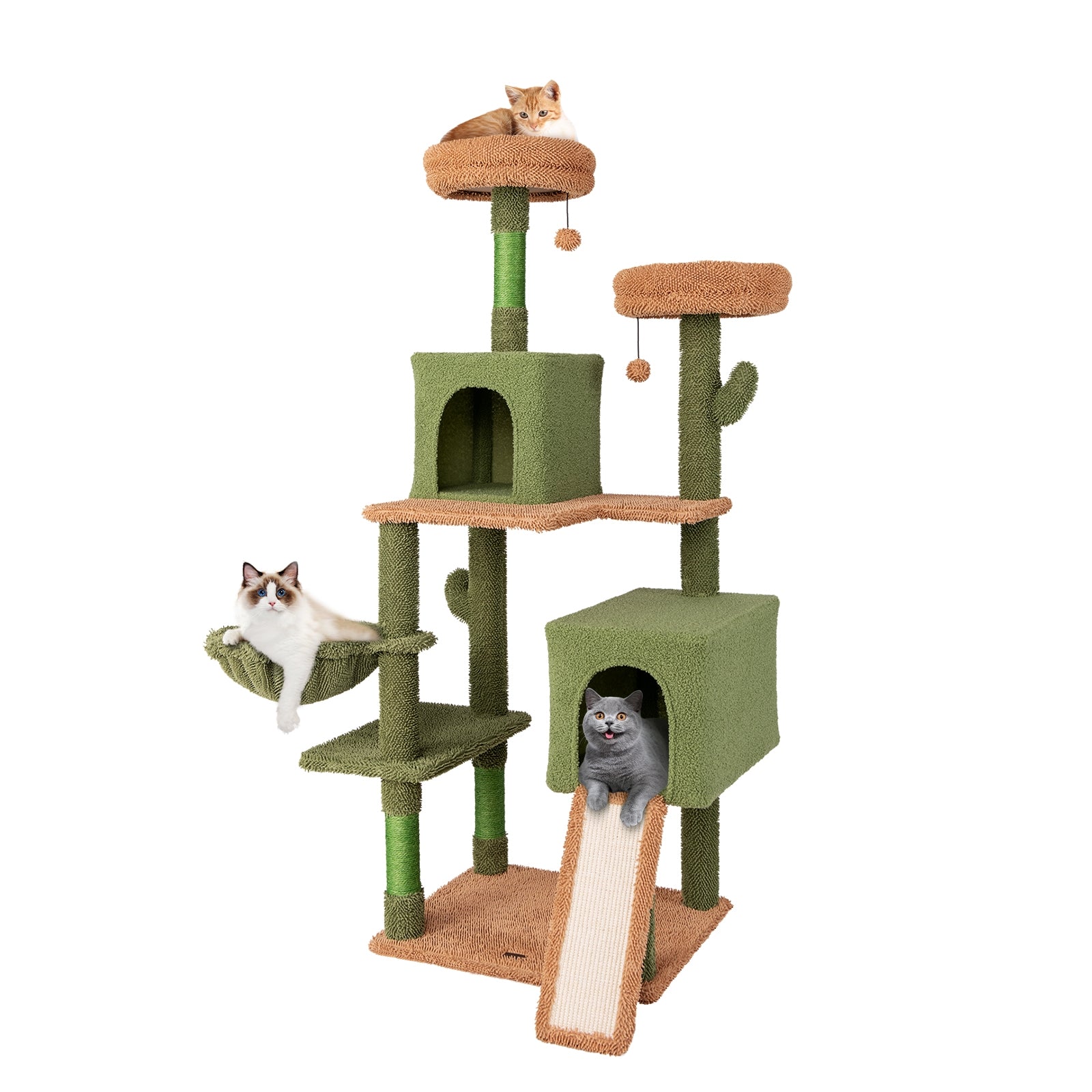 Multi-level Cactus Cat Tree with Scratching Posts Ladder Double Condos and Toys Bed, Green Cat Trees Condos & Scratchers at Gallery Canada