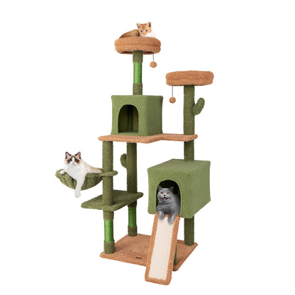 Multi-level Cactus Cat Tree with Scratching Posts Ladder Double Condos and Toys Bed, Green Cat Trees Condos & Scratchers at Gallery Canada