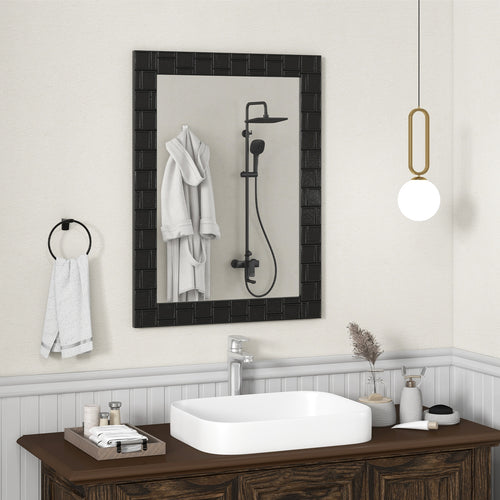 Wood Framed Wall Mirror Rectangle Vanity Mirror for Living Room Entryway, Black