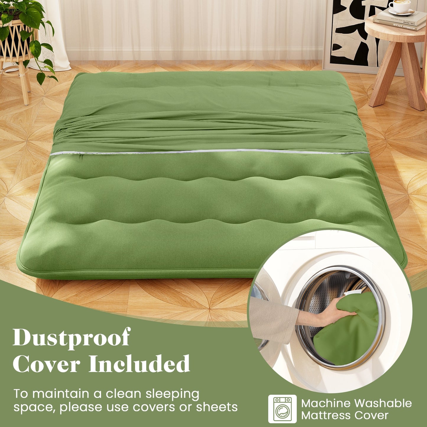 Floor Mattress with Washable Cover and Carry Bag-Queen Size, Green Mattresses at Gallery Canada