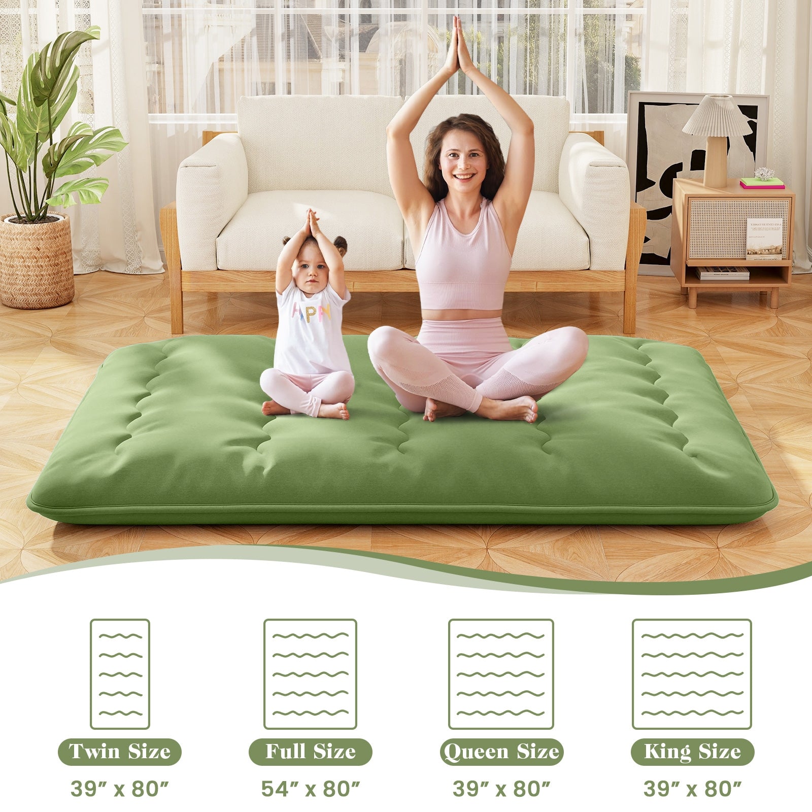 Floor Mattress with Washable Cover and Carry Bag-Queen Size, Green Mattresses at Gallery Canada