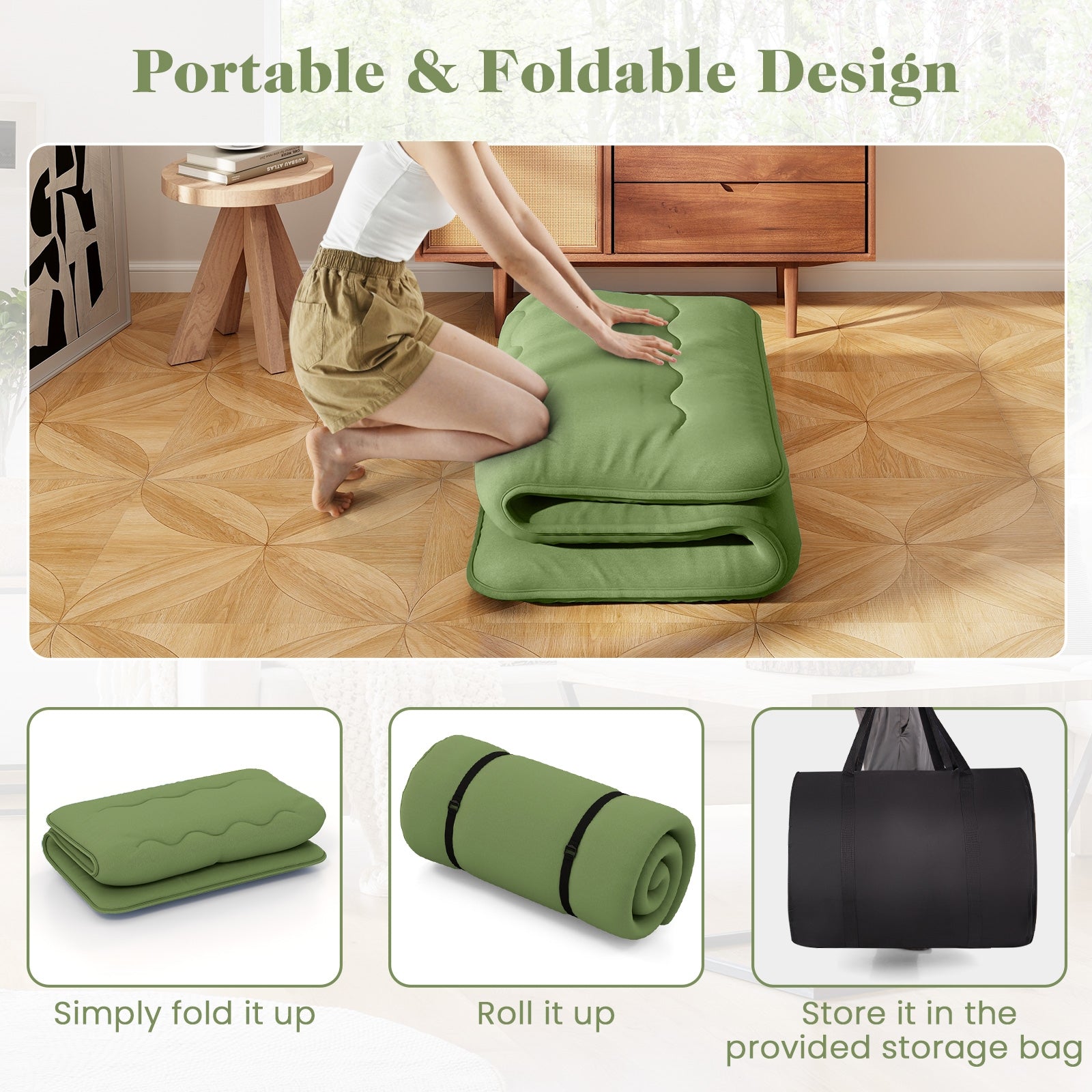 Floor Mattress with Washable Cover and Carry Bag-Twin Size, Green Mattresses at Gallery Canada