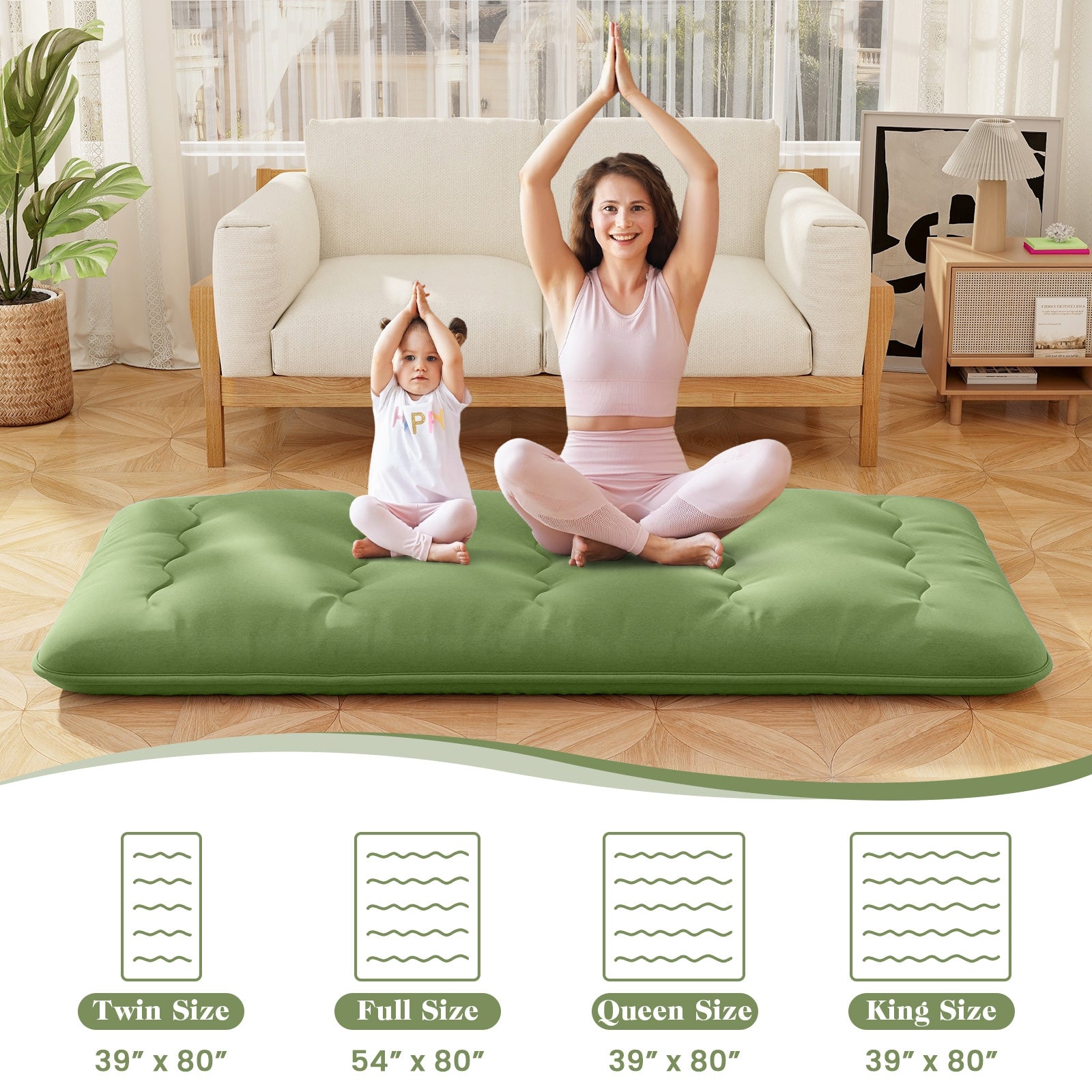 Floor Mattress with Washable Cover and Carry Bag-Twin Size, Green Mattresses at Gallery Canada