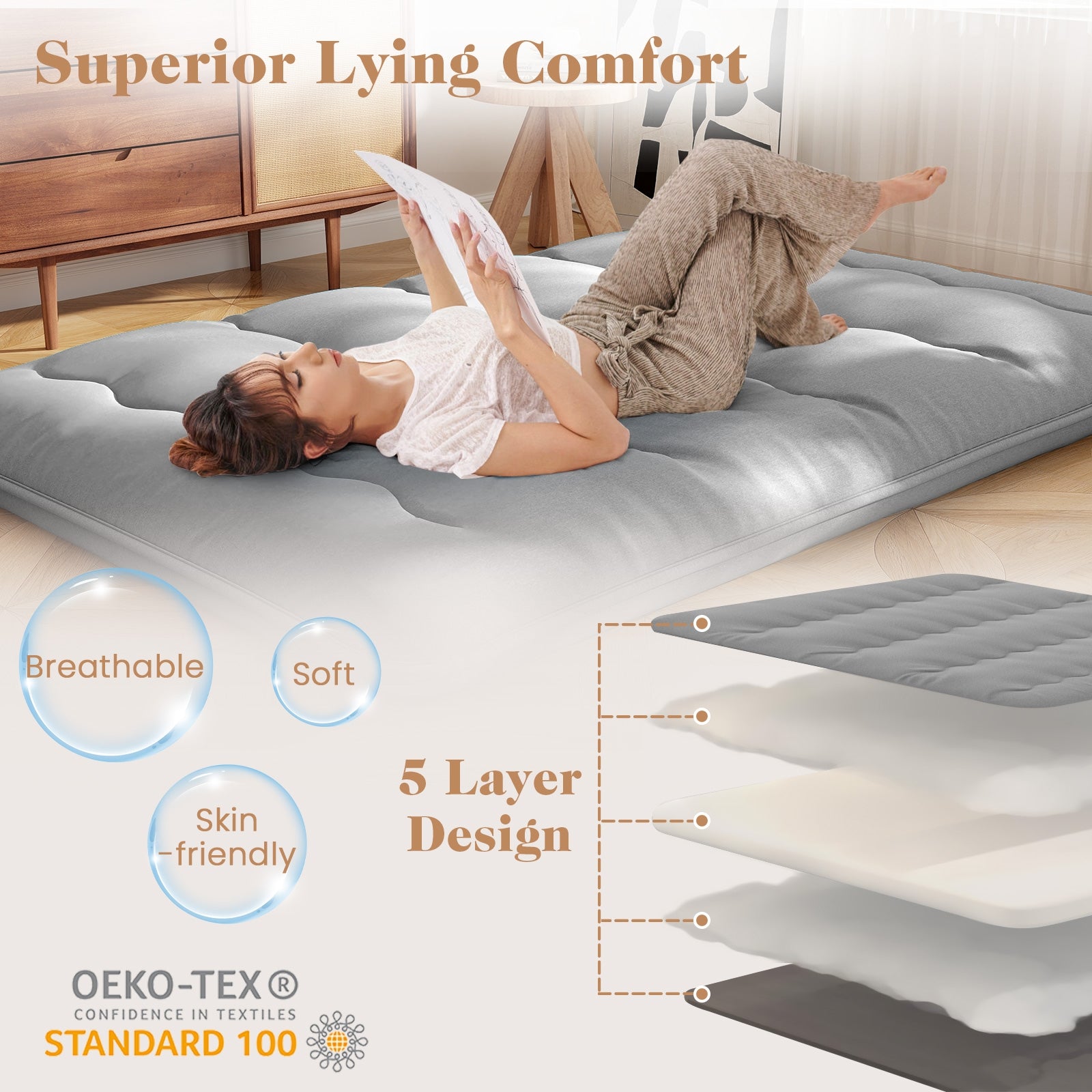 Futon Mattress with Washable Cover and Carry Bag-Full Size, Gray Mattresses at Gallery Canada