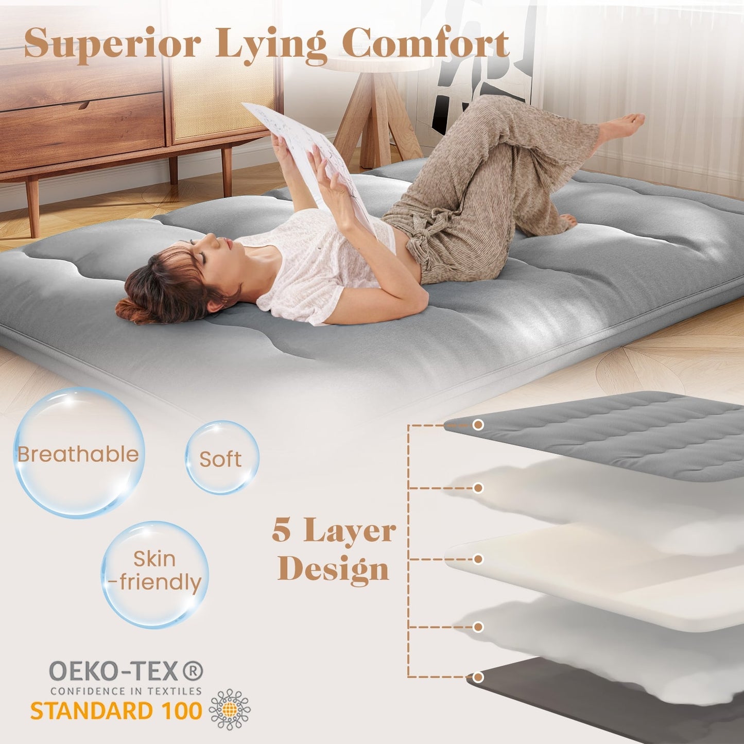 Full Size Futon Mattress, Washable Cover, Carry Bag, Gray Mattresses at Gallery Canada