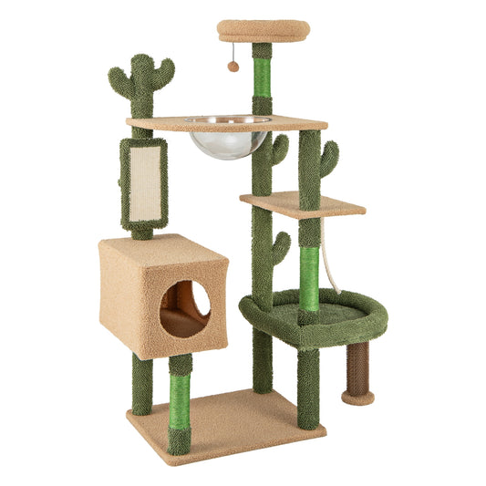 59 Inch Multilevel Cactus Cat Tree with Scratching Posts Cando Toy and Rope, Green Cat Trees Condos & Scratchers Green at Gallery Canada