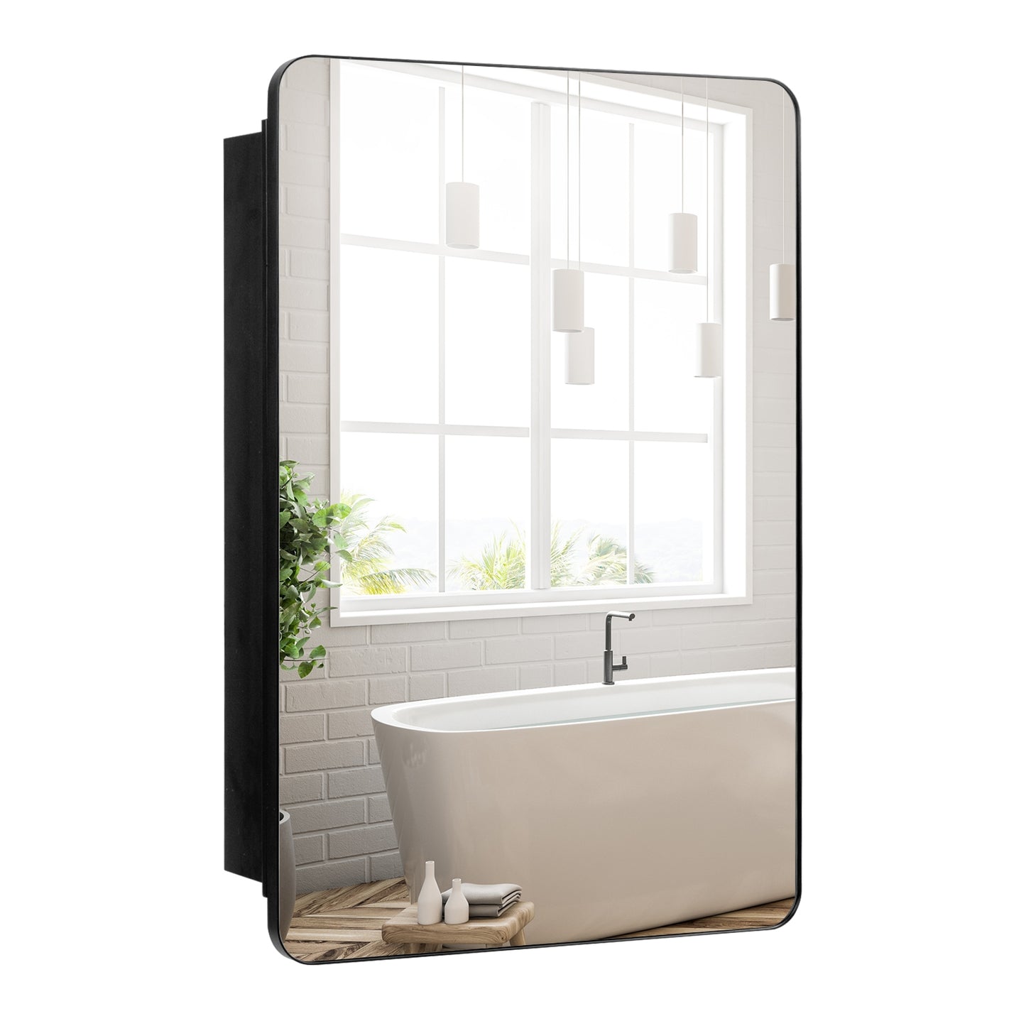 20x30 Inch Adjustable Shelf Bathroom Mirror Cabinet, Black