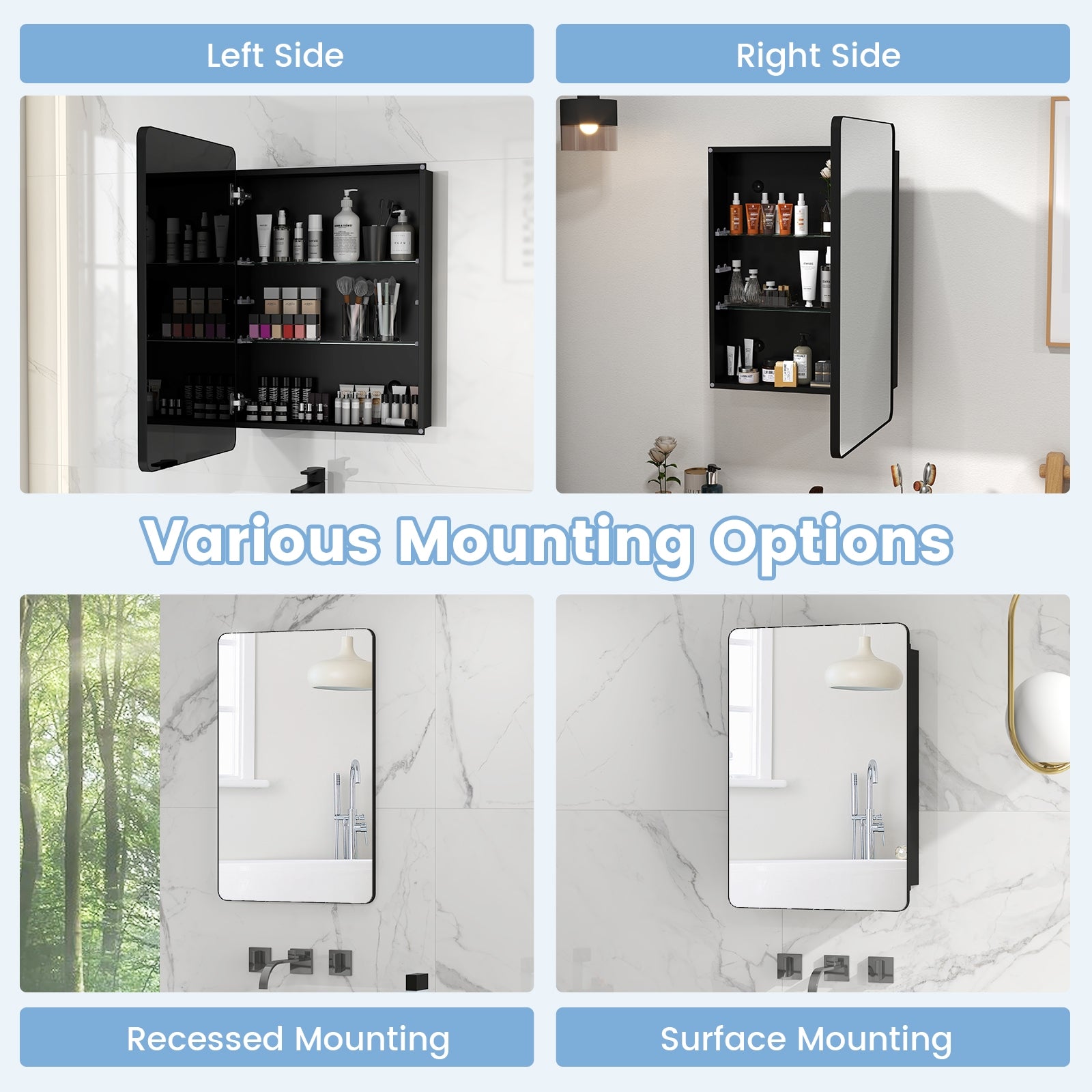 20 x30 Inch Multi-Functional Bathroom Mirror Cabinet with Adjustable Shelves, Black Wall Cabinets at Gallery Canada