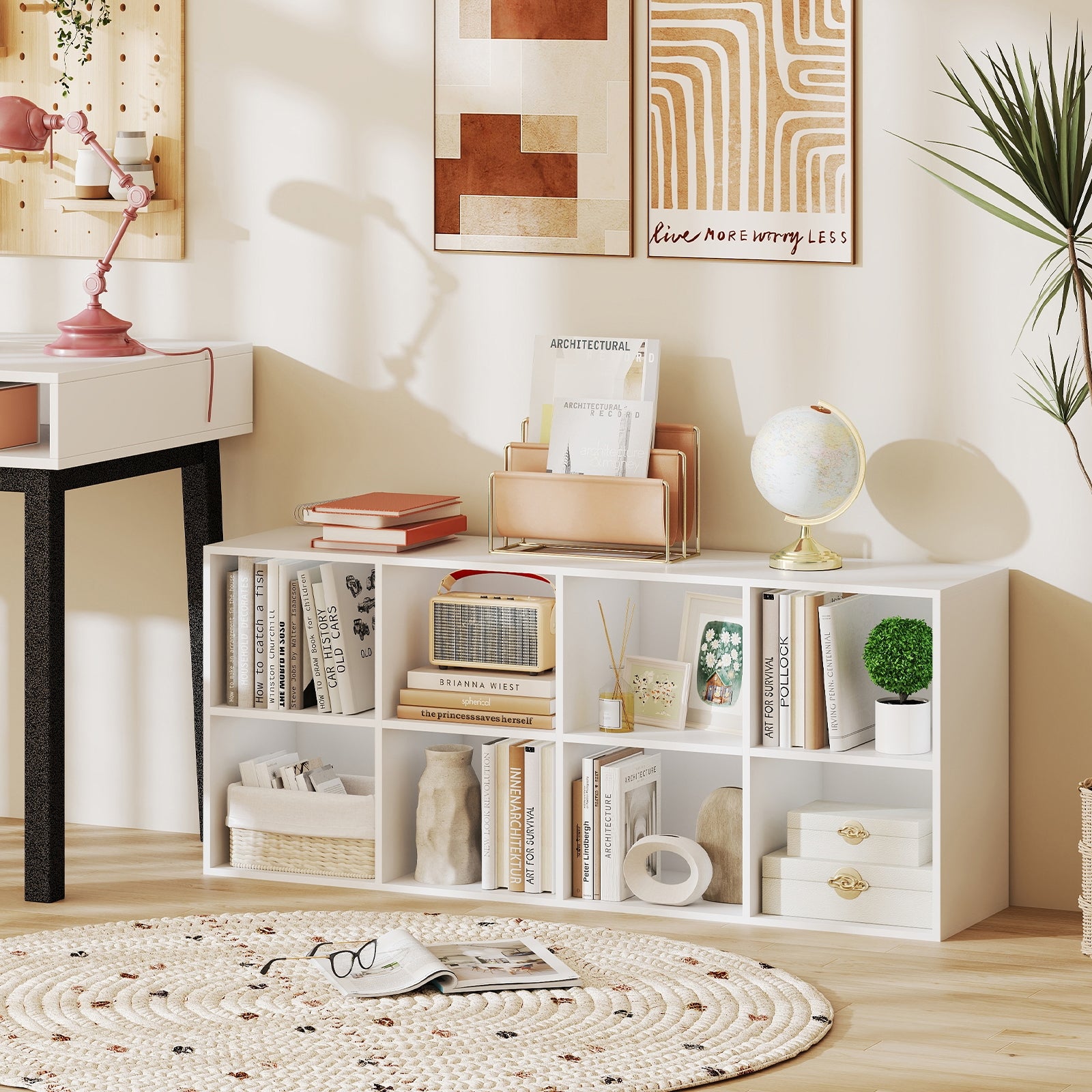 8-Cube Bookcase Bookshelf with 2 Anti-Tipping Kits Storage Organizer, White Bookcases at Gallery Canada