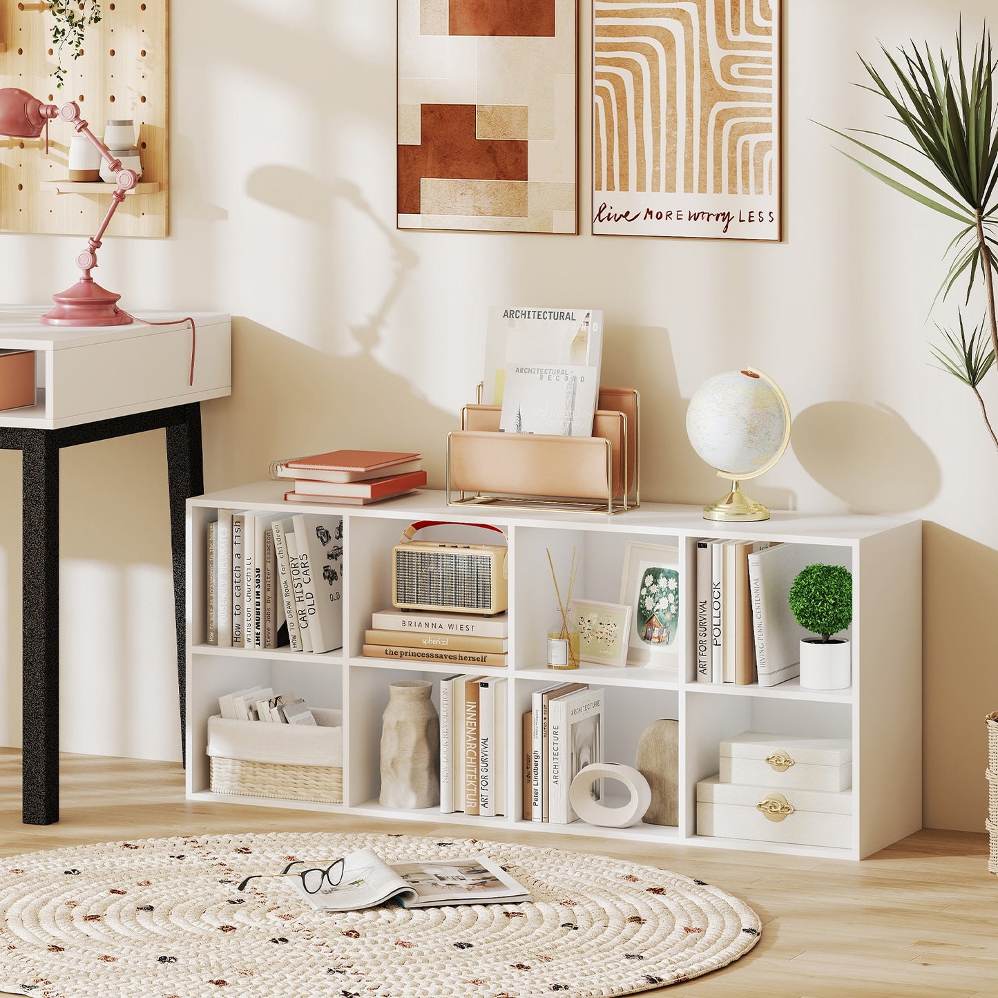 8-Cube Bookcase Bookshelf with 2 Anti-Tipping Kits Storage Organizer, White Bookcases at Gallery Canada