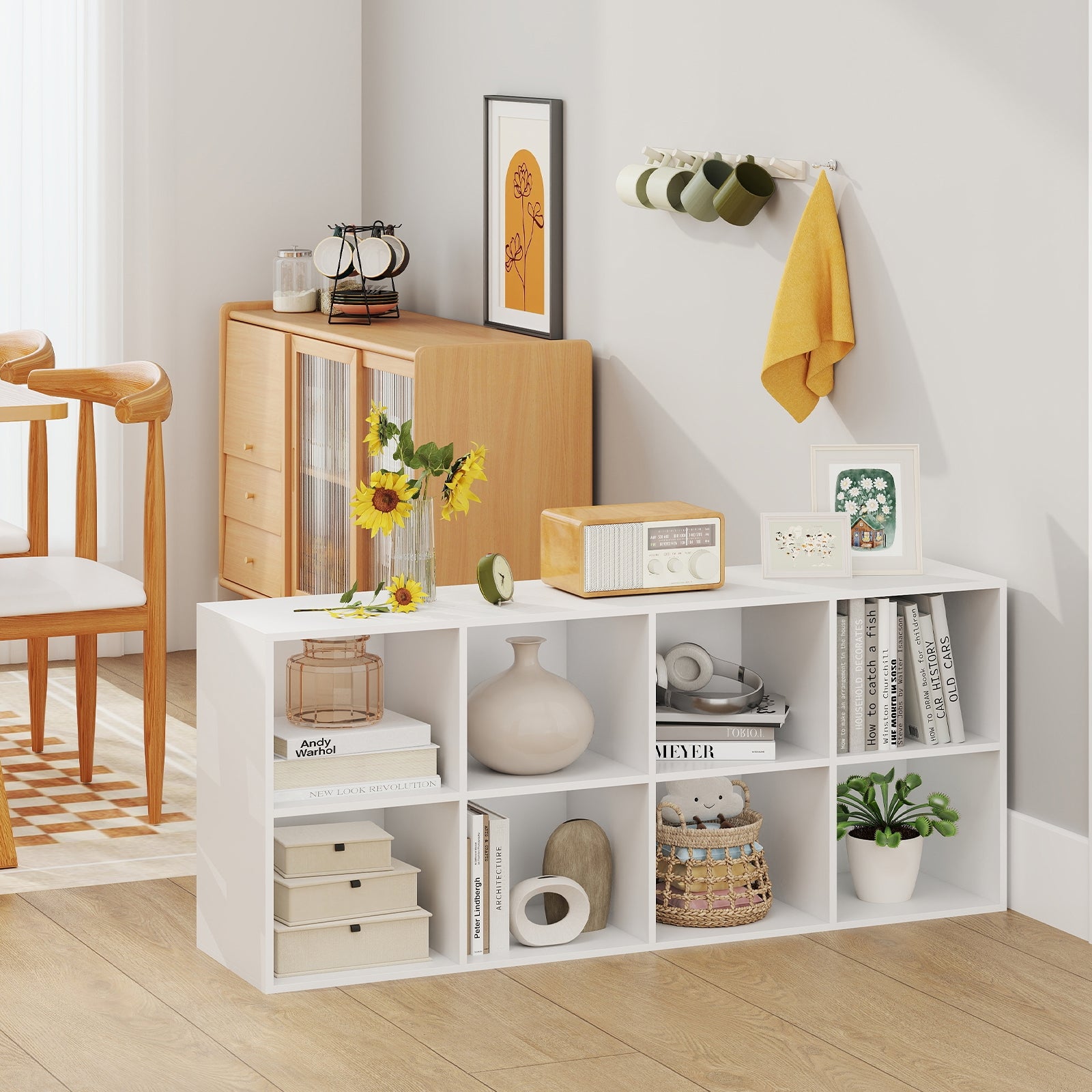 8-Cube Bookcase Bookshelf with 2 Anti-Tipping Kits Storage Organizer, White Bookcases at Gallery Canada