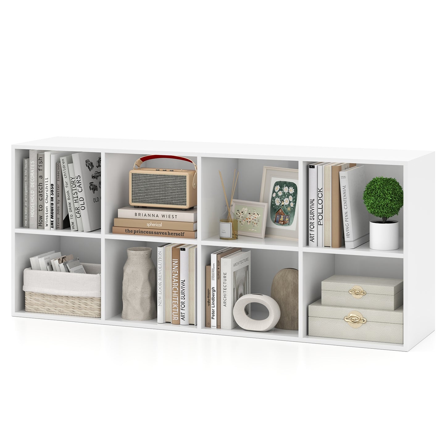 8-Cube Bookcase Bookshelf with 2 Anti-Tipping Kits Storage Organizer, White Bookcases at Gallery Canada