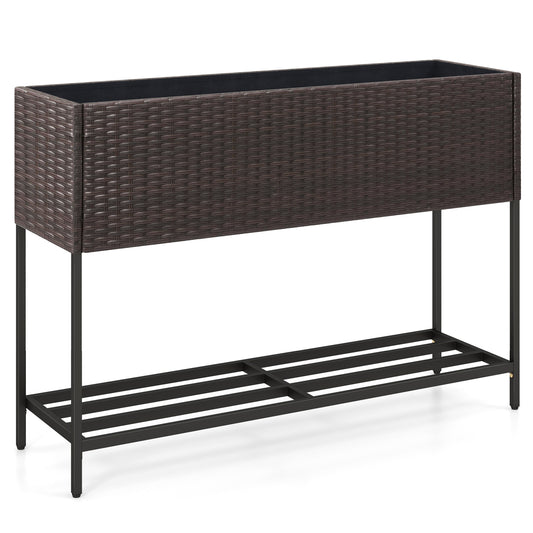 Wicker Raised Garden Bed, 4x2 Feet, With Storage Shelf, Drainage Gaps, Brown Raised Garden Beds Brown at Gallery Canada