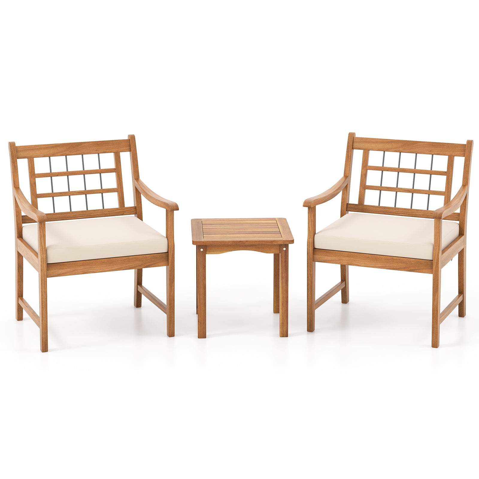 3 Piece Wood Patio Furniture Set with Seat Cushions and Acacia Wood Frame, White Patio Conversation Sets at Gallery Canada