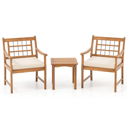 3 Piece Wood Patio Furniture Set with Seat Cushions and Acacia Wood Frame, White Patio Conversation Sets at Gallery Canada